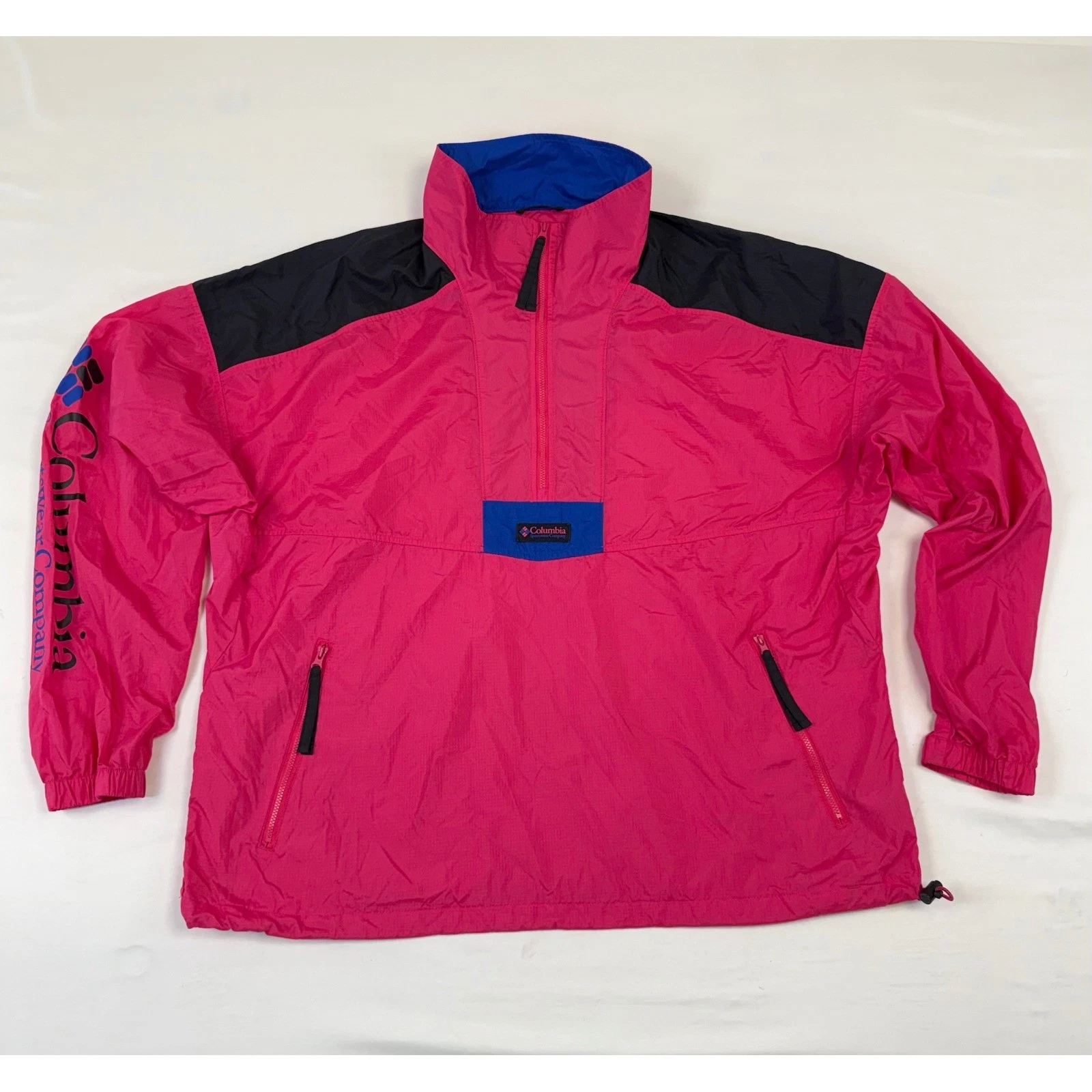 Columbia Mens XL Pink Colorblock Half Zip Packable Windbreaker Jacket Ripstop