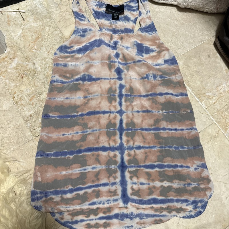 Cynthia Rowley 100% Silk Blue Green Pink Tie Dye Racerback Tank Blouse XS
