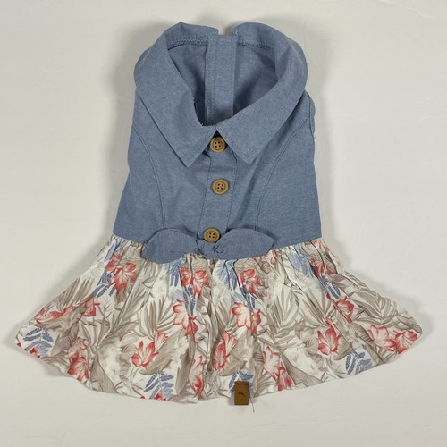 Tommy Bahama Cute Tropical Hawaiian Denim Floral Dress Bow Small Dog Puppy