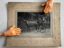 Antique Mounted Photo - Two Gentlemen Horse & Trap Carriage Edwardian c.1900-10