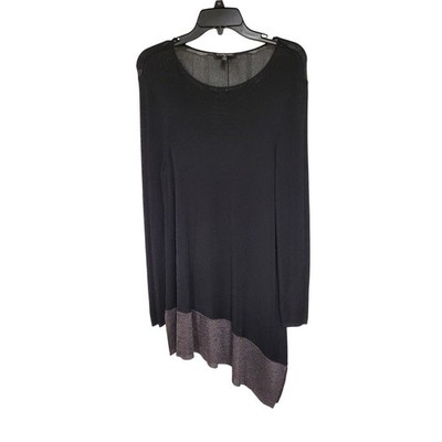 Eileen Fisher Long Sleeve Black Tunic Dress with Bohemian Metallic Trim Sz M