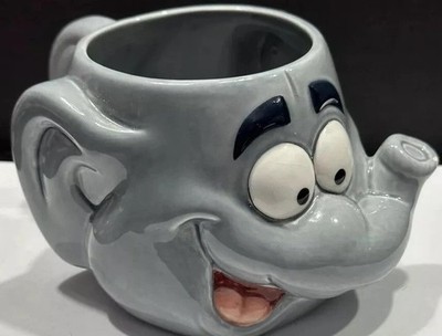 1999 The YAK PACK 3D Elephant Head Ceramic Coffee Mug Cup - Gray - Vintage EUC