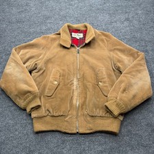 Vintage LL Bean Tan Corduroy Bomber Jacket Plaid Lined Men Size 40 Tan Brown