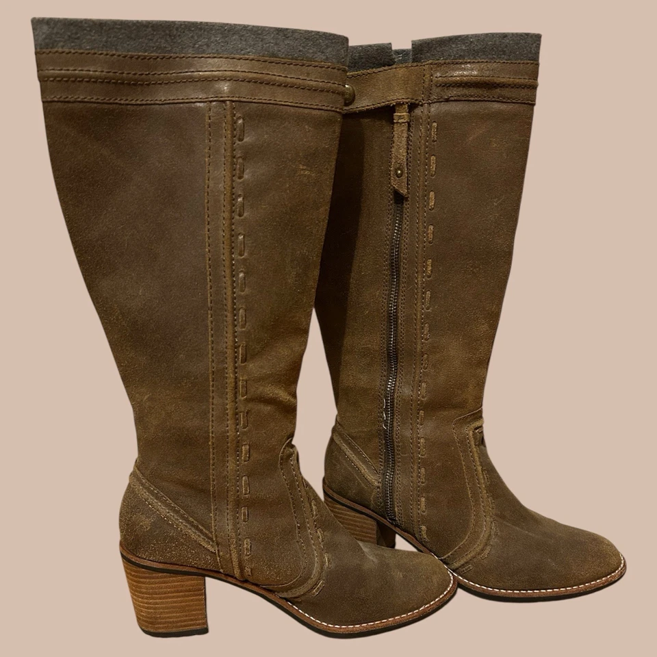 Fossil Knee High Tall Suede Brown Leather Side Zip Snap Top Boots Size 8.5 Boho - Image 2 of 4