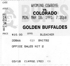 Vintage Colorado Buffaloes Men’s NIT Basketball Tournament Ticket Stub 1991