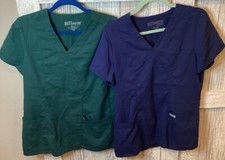 Greys Anatomy Scrub Tops Lot Of 2 Blue And Green Womens Medium Style 41101