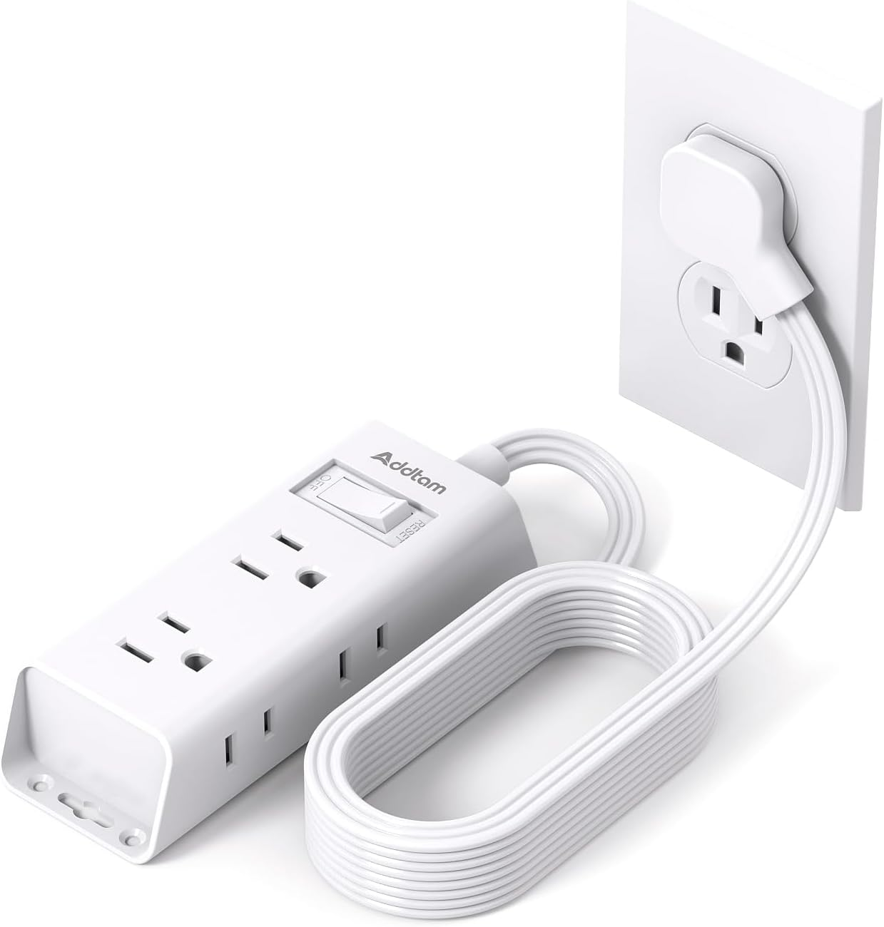 Flat Extension Cord 15 Ft -  Flat Plug Power Strip with 6 Outlets Extender, Long-image