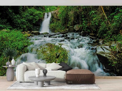 3D Forest Waterfall River Wallpaper Wall Mural Self-adhesive Removable ...