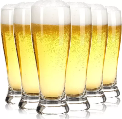CUCUMI 16oz Pilsner Beer Glasses Set of 6, Craft Cups for Bar Pub, Clear 