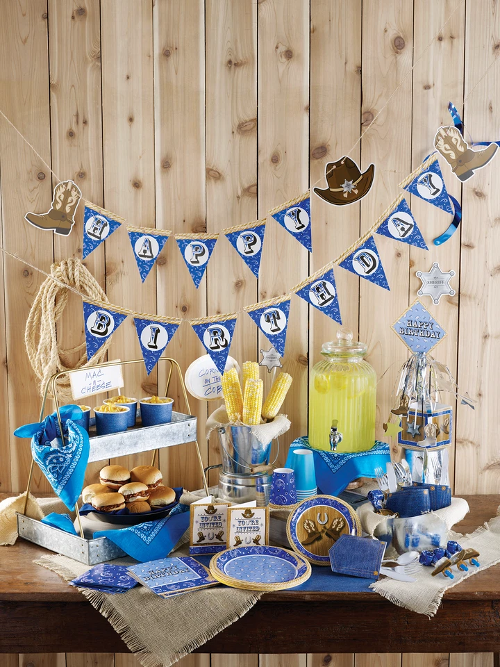 Western Blue Bandana Cowboy Plastic Banquet Tablecloth 10" x 12' Party Tableware - Image 2 of 2