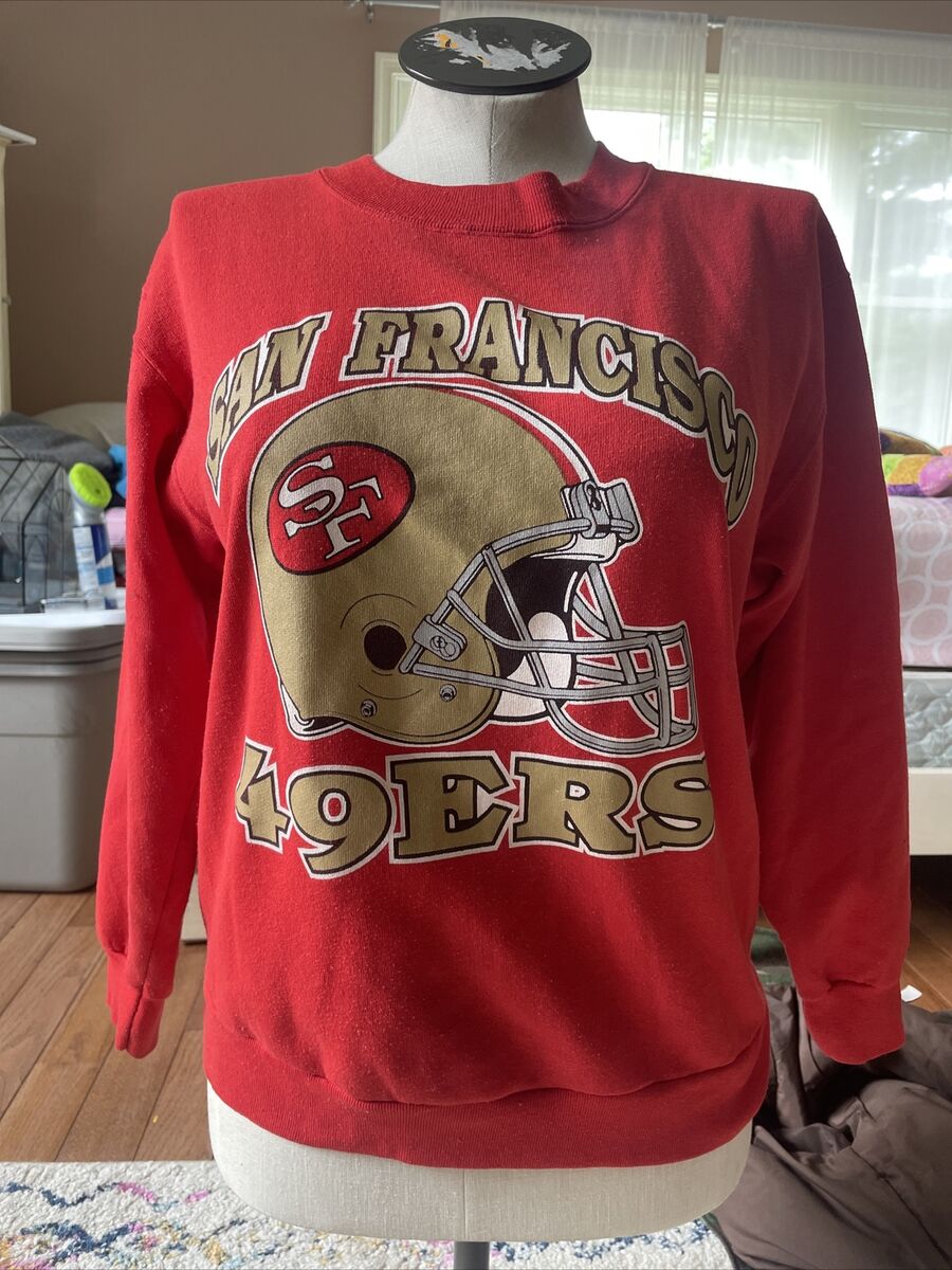 VINTAGE 80s SAN FRANCISCO 49ERS TRENCH FOOTBALL SWEATSHIRT MADE IN USA SF  NINERS