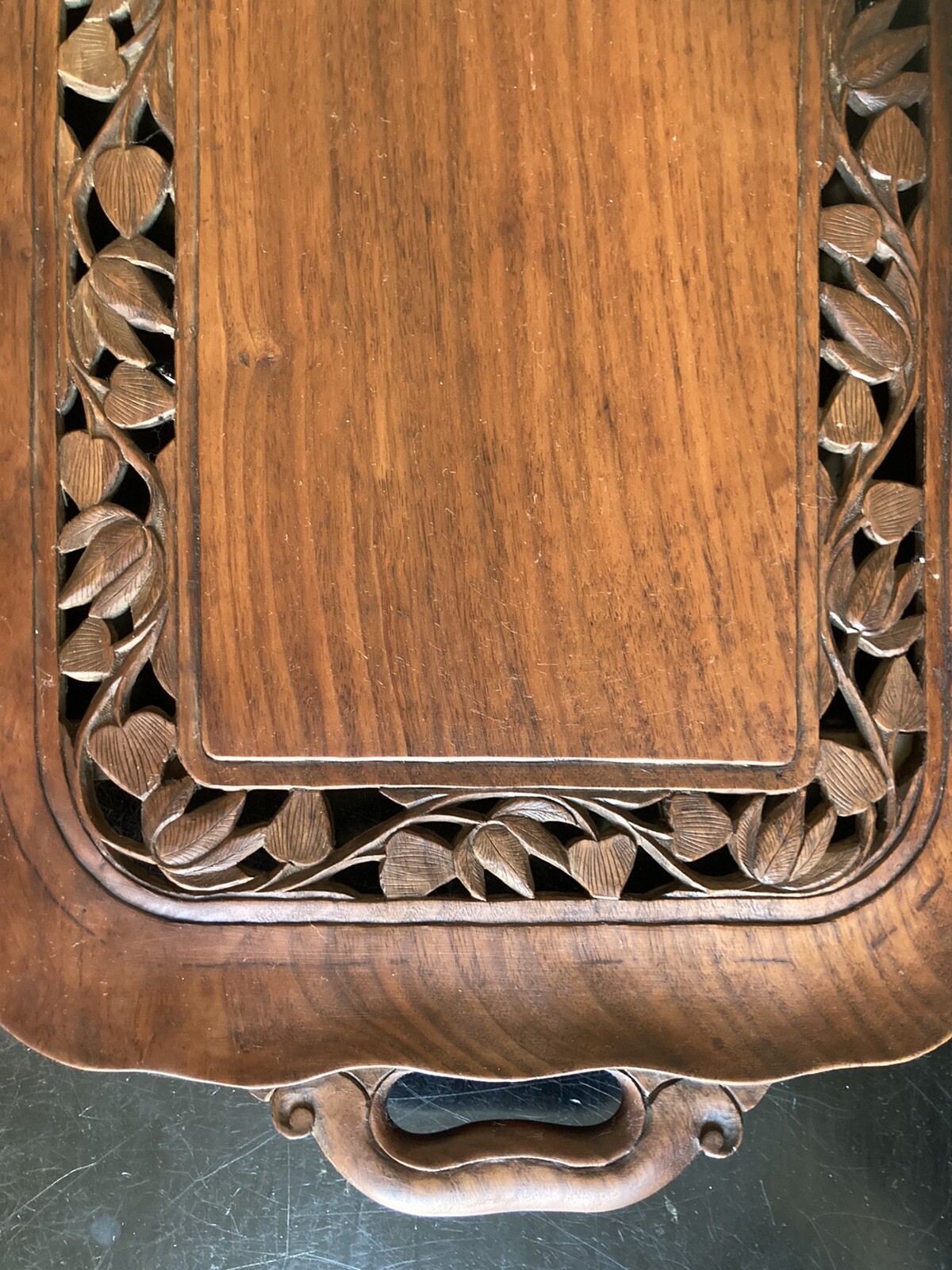 Large Antique AngloIndian HandCarved Floral Pierced Teak Wood Tray eBay