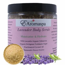 EAromaspa Natural Raw Sugar Exfoliating Lavender Body Scrub Ultra Hydrating 8 oz