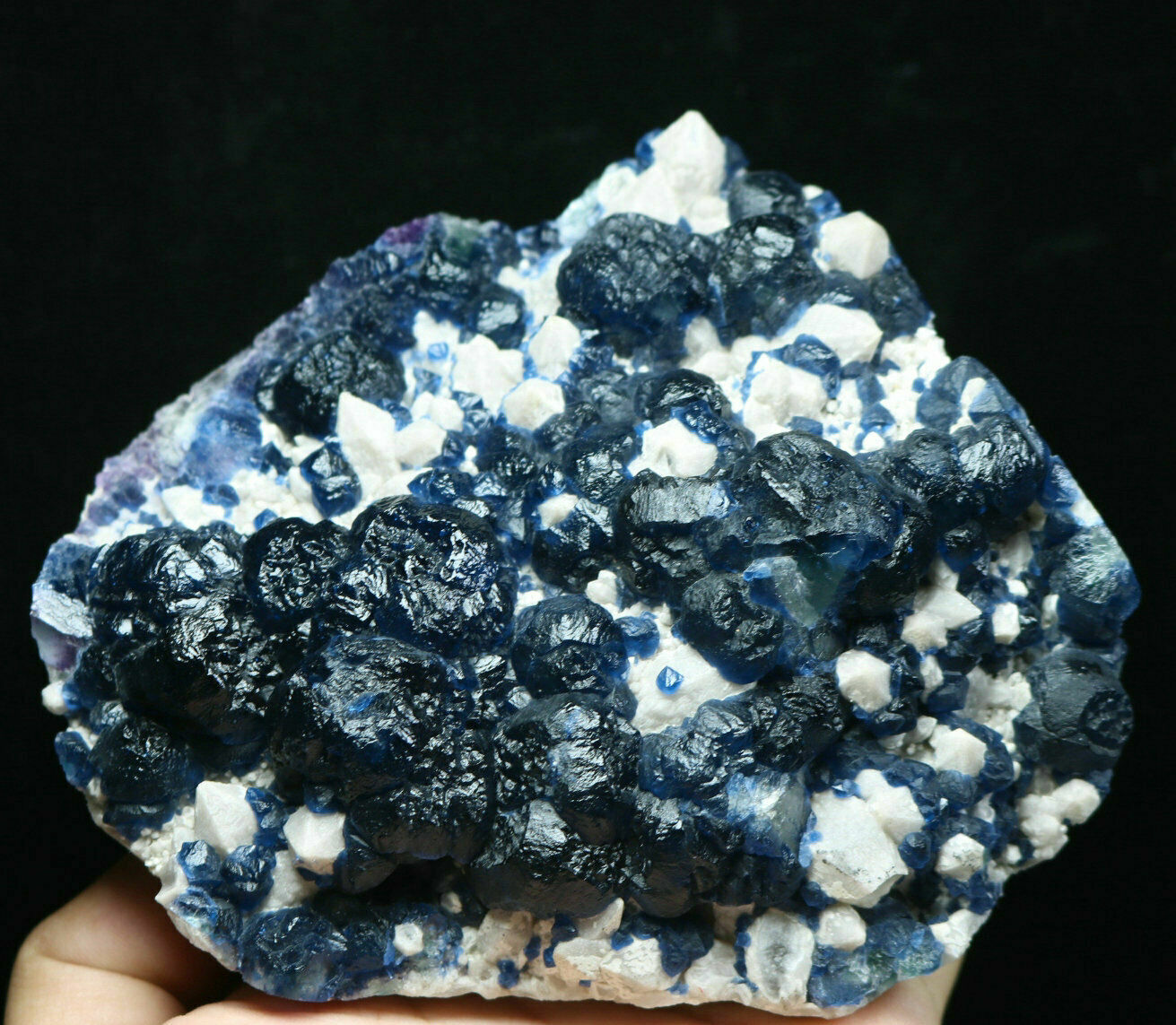 Natural Dark Blue Fluorite Crystal Quartz Cluster Mineral Specimen 1.57lb