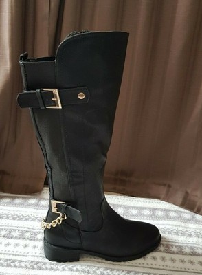 ladies flat calf length boots