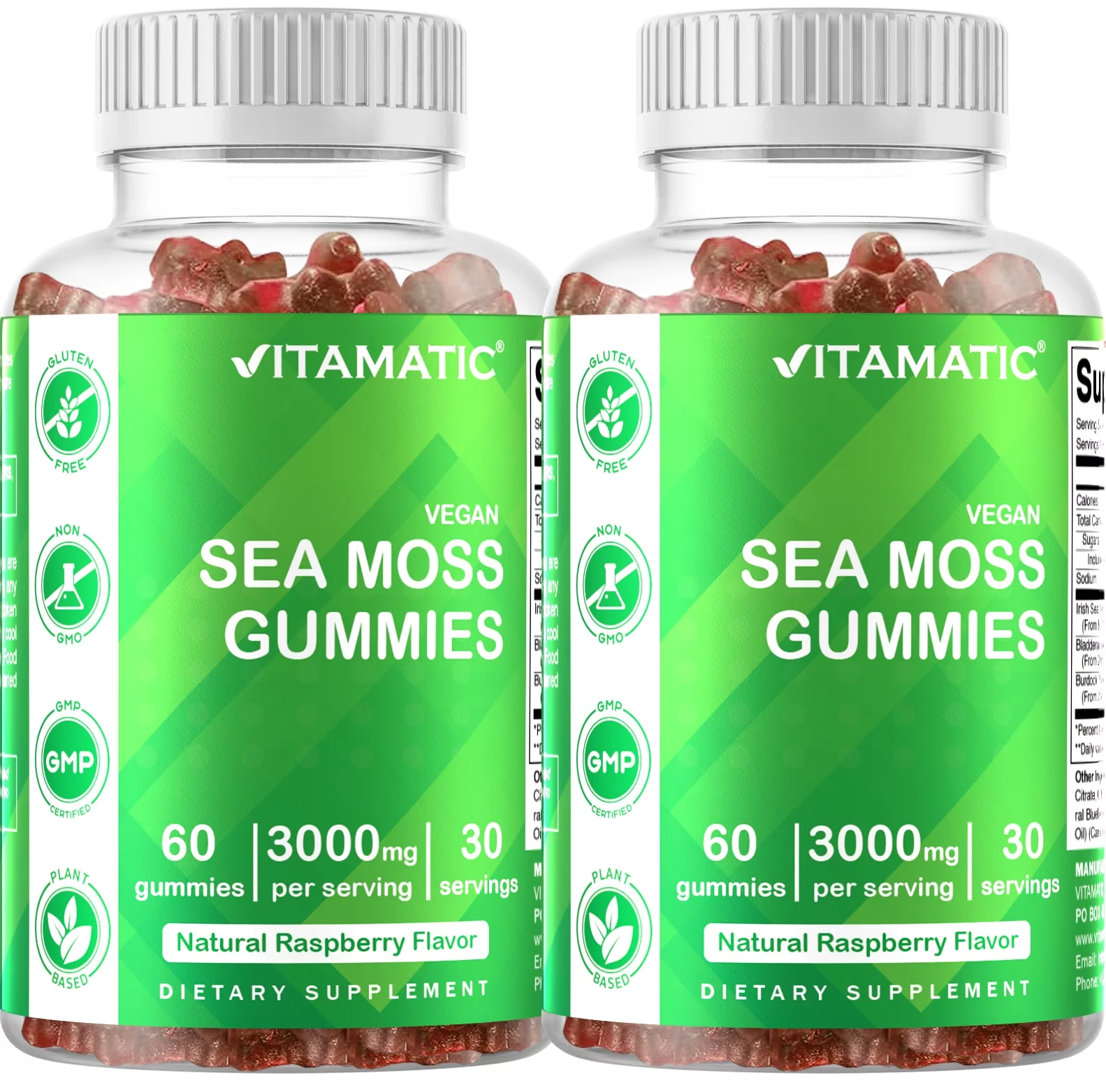 2 Pack Vitamatic Irish Sea Moss Gummies - 3000 Mg - 60 Vegan Gummies - Made with