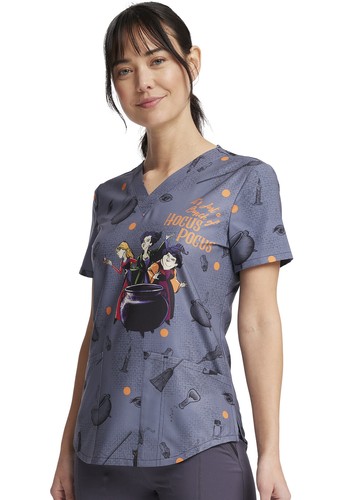 Hocus Pocus Cherokee Scrubs Tooniforms Disney V Neck Top TF736 HDHP - Picture 2 of 6