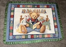 VTG Blue Jean Teddy Bear Toys Comforter / Quilted Baby Blanket