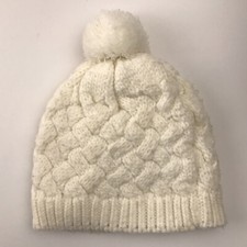 Baby Gap White Basket weave knit Pom Pom Winter Hat Size M/L