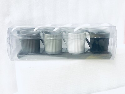 Harvey West Ceramic Espresso Set 4 Mugs Spoons New In Gift Box Neutral Colors 3 