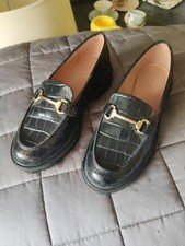 Madewell Sz 7.5 Black Bradley Hardware Lugsole Loafer in Croc Embossed Leather