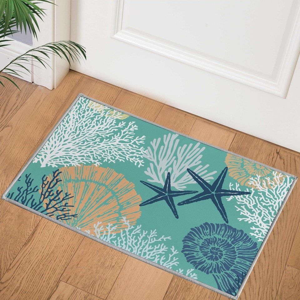 Coastal Area Rug 2x3 Small Machine Washable Foldable Throw Rugs Non