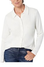 Isaac Mizrahi Live Essentials Pima Cotton Button Front Top Pearl