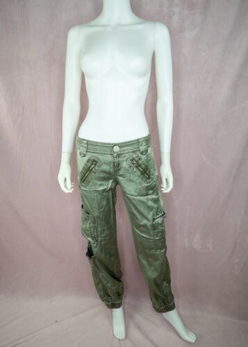 Z Cavaricci Green Satin Cargo Pants Juniors 5 Size Small Joggers Y2K Vintage