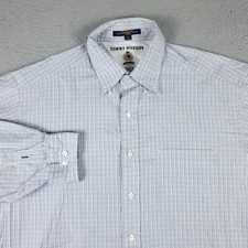 Tommy Hilfiger Shirt Mens 16 Blue Plaid Dress Button Up Long Sleeve