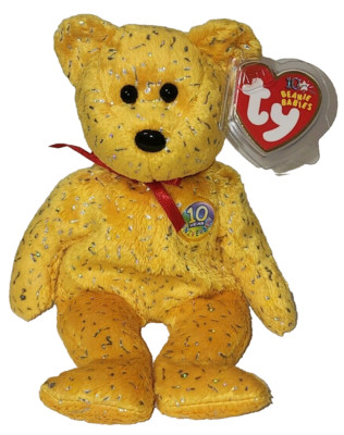 Ty Beanie Baby - DECADE the Bear (Gold)(8.5 Inch) NEW MWMTs Plush Stuffed Toy