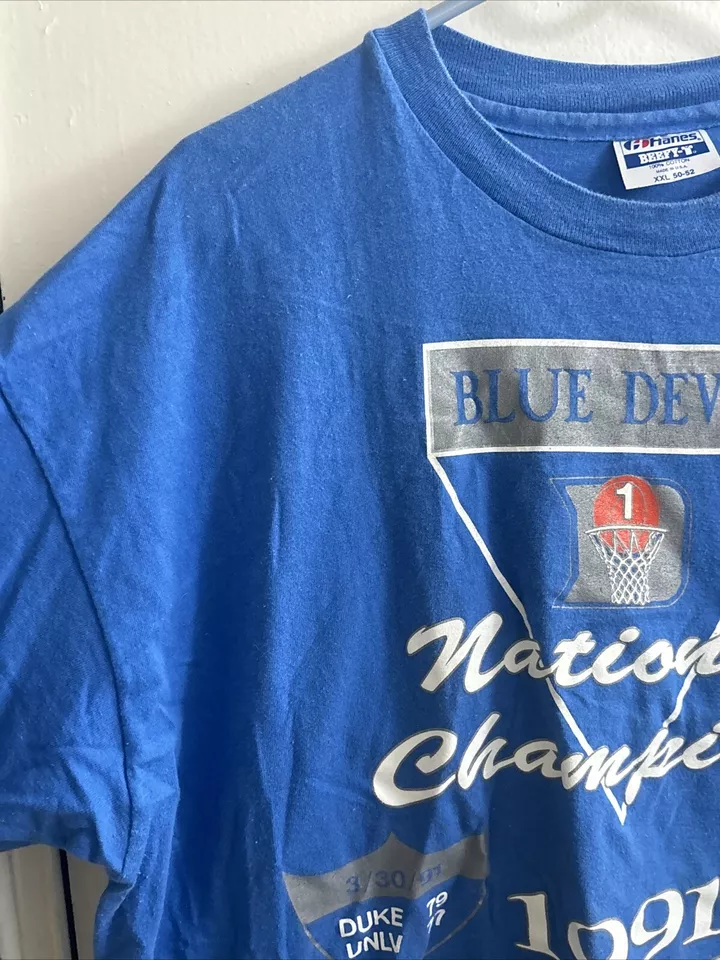 Vintage 1991 Duke Blue Devils National Champions Blue Shirt Hanes 2XL FREE SHIP - Image 4 of 4