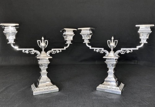 WALKER & HALL SHEFFIELD SILVER PLATE ADAM TWO ARM CANDELABRA (PAIR) C. 1892 - Picture 2 of 24