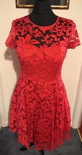 Image of NWT Ted Baker ‘Caree’ Red Sheer Floral Lace Overlay Dress Size TB 4/UK 14 £249
