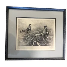 WWI Biplane Combat Art SIGNED Artist Proof Sketch John Kelly