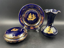 Porta gioielli portagioie soprammobile Porcellana Castel Limoges cobalt oro22 Kt