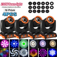 4PCS 7R Sharpy 230W Zoom Moving Head Beam Lights 8 16 Prism DMX Stage DJ Lights