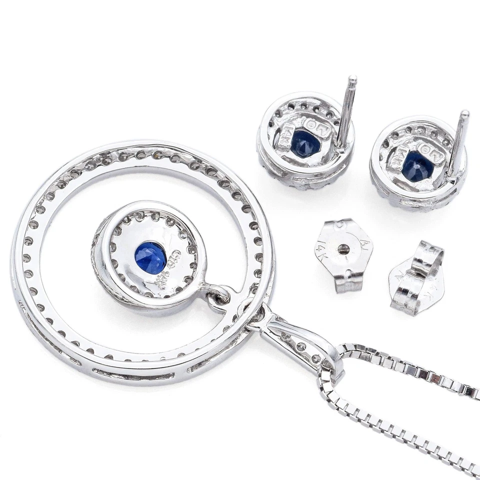 Sapphire and 0.78 TCW Diamond 14K White Gold Necklace & Alwand Vahan Earrings - Image 3 of 4