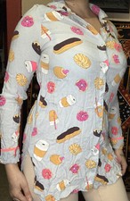 Xhilaration S Blue Gray Donuts Coffee Long Sleep Button Down Pajama Top