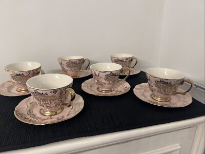 222 fifth adelaide pink/ Gold Set Of 6 Teacup