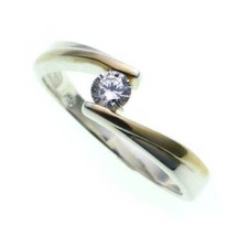 Women's Ring Genuine Silver 925 With 1 Cz Partially Gold Plated Sterling Quality