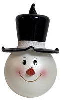 Bronner's Snowman Head With Black Hat  Glass Ornament