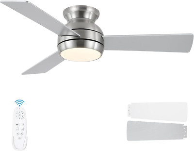 Brushed Nickel 42'' Ceiling Fan with Lights & Remote, 6 Speeds, Dimmable