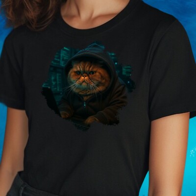 Frauen T-Shirt Hacker Katze Motiv Baumwolle Größe S bis 3XL