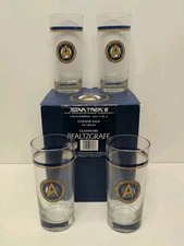 FOUR Star Trek USS Enterprise NCC-1701A Pfaltzgraff Tall Glass Tumblers IN BOX!