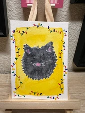 ACEO Original, Abstract Animal Cat, Christmas ACEO, Mini Art Painting