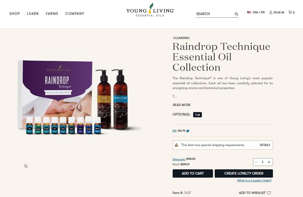 Young Living Raindrop Technique Essential Oil Collection for sale