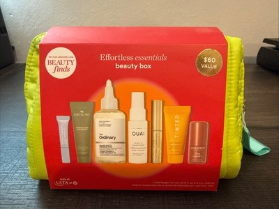BEAUTY FINDS BY ULTA EFFORTLESS ESSENTIALS BEAUTY BOX 7PC. SET W/BAG. NEW
