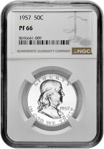 1957 50C Proof Silver Franklin Half Dollar NGC Graded PF 66 in New Holder