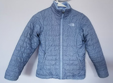 The North Face Mossbud Swirl Blue Reversible Puffer Jacket Girls Size M 10/12