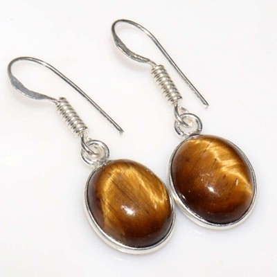 925 Silver Plated Decent Tiger Eye Earrings 1.3'' Modern Design Fashion Sale GW